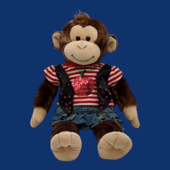 Build-A-Bear 2013 Monkey Plush Stuffed Toy + Clothes New York Shirt Denim Skirt - Picture 3 of 13